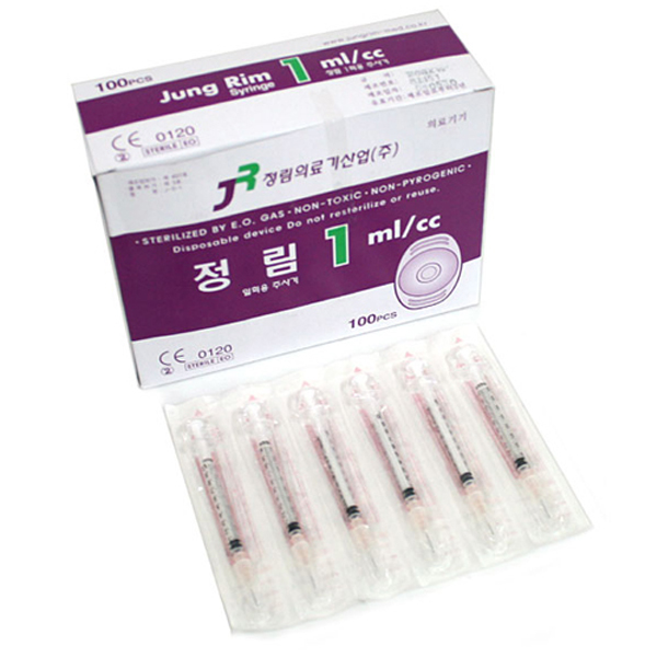 일회용주사기 정림 국산 1ml 30G 13mm (½inch) 100개입 주사기 주사침 개별포장